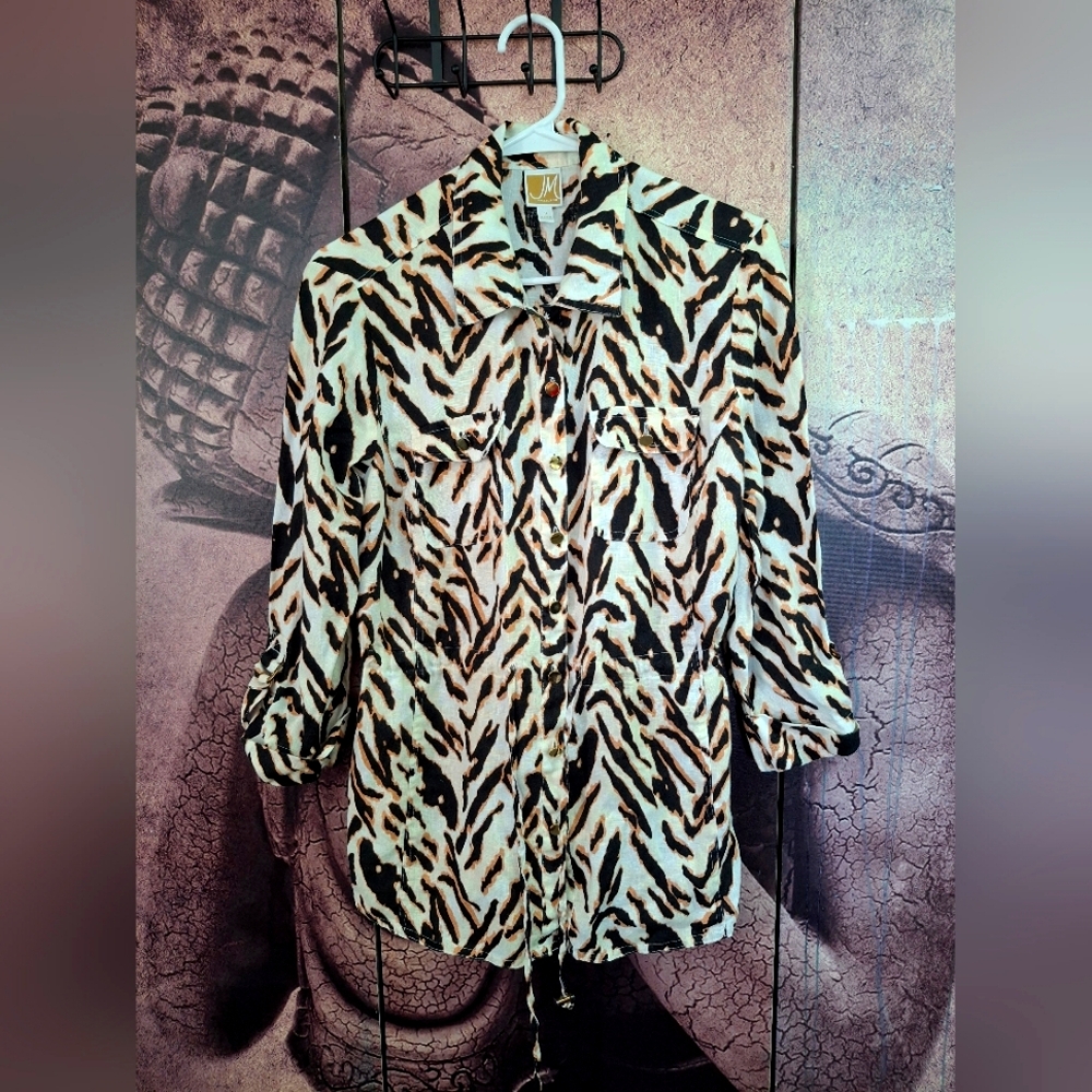 JM Collection Black and White Lightweight Shirt Jacket, Size 8